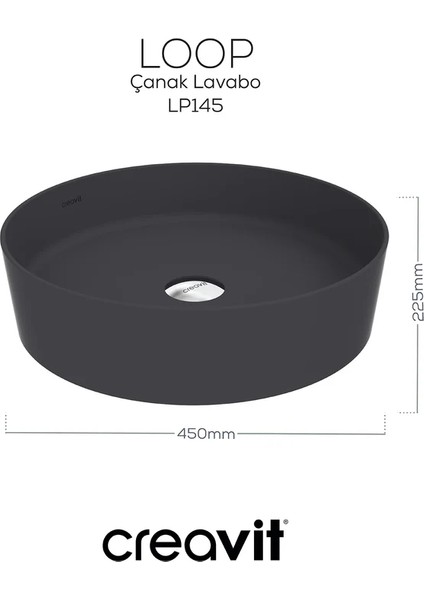 LP145 Loop 45 cm Set Üstü Çanak Lavabo Antrasit Mat