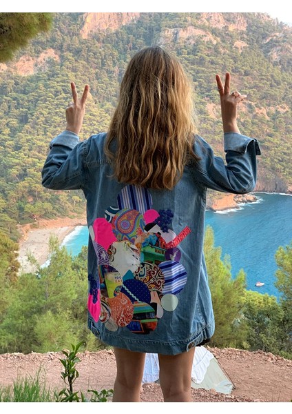 Arkası Yuvarlak Patchwork Detaylı Tasarım Kadın Kot Ceket, Kot Ceket fiyatları