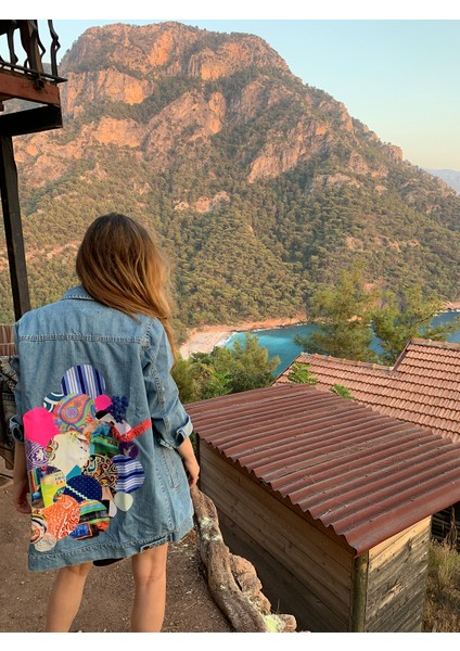 Arkası Yuvarlak Patchwork Detaylı Tasarım Kadın Kot Ceket, Kot Ceket fırsatları