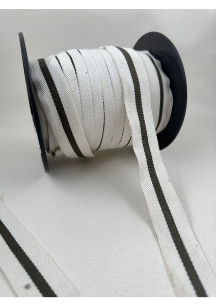 3 cm Çizgili Dokuma Şerit-(Ekru-Yeşil) -5 Metre