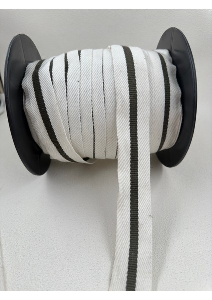 3 cm Çizgili Dokuma Şerit-(Ekru-Yeşil) -5 Metre