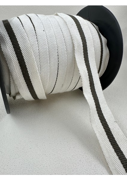 3 cm Çizgili Dokuma Şerit-(Ekru-Yeşil) -5 Metre