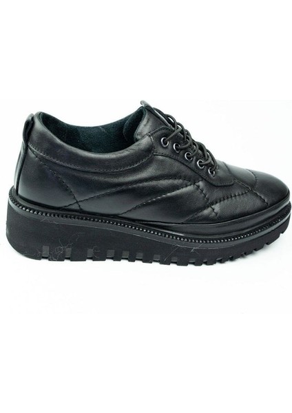 Bağcıklı Dolgu Taban Rahat Siyah Deri Günlük Kadın Ayakkabı 7667 fırsatları