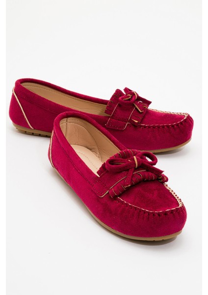 Kadın Püsküllü Babet Bordo Süet