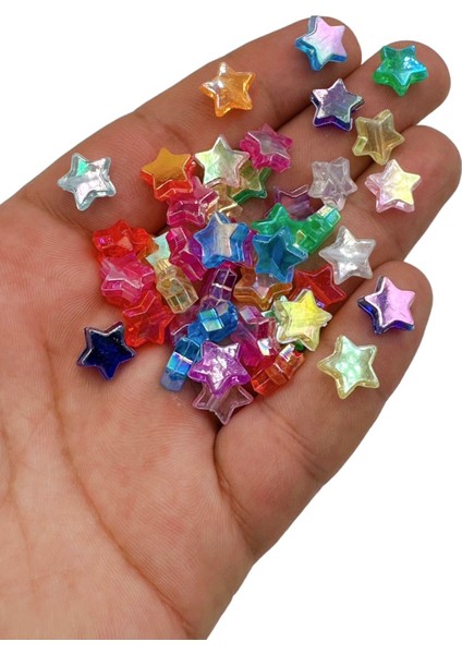 8mm Parlak Janjanlı Yıldız Akrilik Boncuk Takı Yapımı Bead (50 Gr)