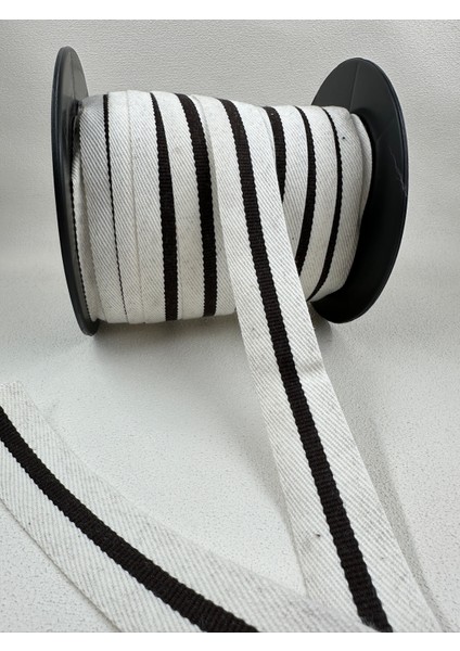 3 cm Çizgili Dokuma Şerit-(Beyaz/kahve) -5 Metre