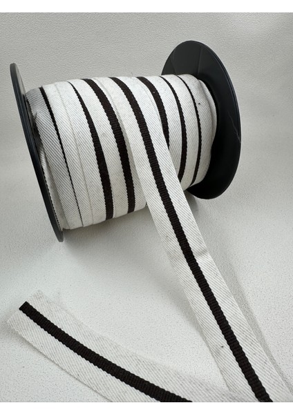 3 cm Çizgili Dokuma Şerit-(Beyaz/kahve) -5 Metre