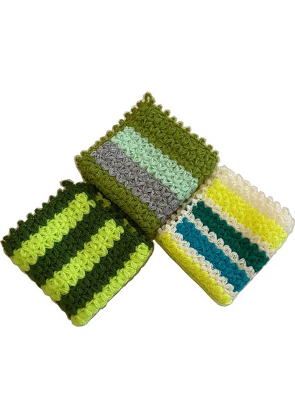 El Örgüsü Yıldız Modelli Kare 3'lü Banyo Lifi Neon Yeşil & Koyu Yeşil & Neon Yeşil-Koyu Yeşil