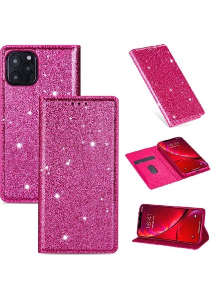 IPhone 12 Kart Tutucu Manyetik Kapatma Pu Deri Için Glitter Flip Case (Yurt Dışından)