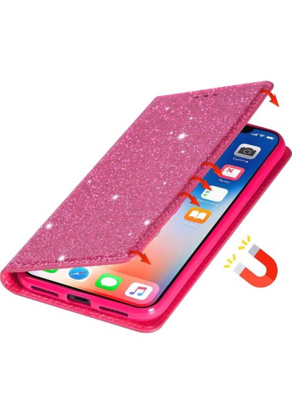 IPhone 12 Kart Tutucu Manyetik Kapatma Pu Deri Için Glitter Flip Case (Yurt Dışından)