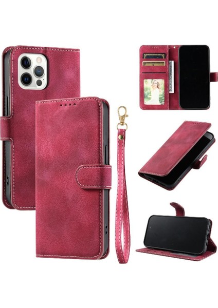IPhone 12 Için Flip Case Pro Max Kickstand Bilek Kayışı Manyetik Cüzdan Kart (Yurt Dışından)