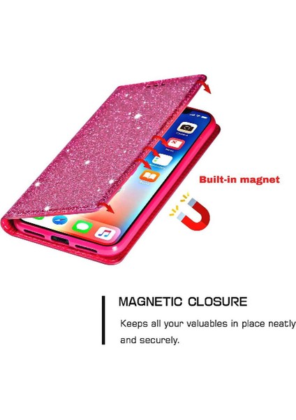 IPhone 12 Için Glitter Flip Case Pro Max Kart Tutucu Pu Deri Manyetik (Yurt Dışından)