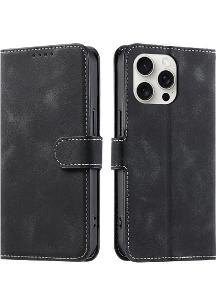 IPhone 13 Için Flip Case Pro Kickstand Pu Deri Bilek Kayışı Cüzdan Kartı (Yurt Dışından)