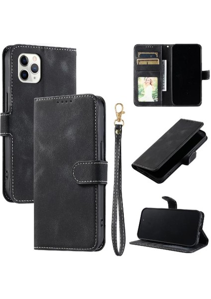 IPhone 11 Için Flip Case Pro Manyetik Bilek Kayışı Kickstand Pu Deri Kart (Yurt Dışından) fırsatları