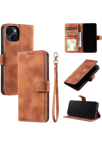 IPhone 14 Için Flip Case Artı Bilek Kayışı Manyetik Cüzdan Kart Yuvaları Pu (Yurt Dışından)
