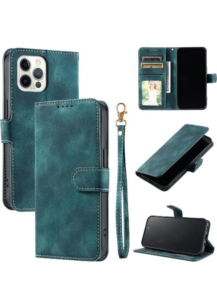 IPhone 12 Için Flip Case Pro Max Kickstand Bilek Kayışı Manyetik Cüzdan Kart (Yurt Dışından)