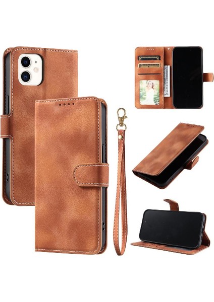 IPhone 12 Mini Bilek Kayışı Manyetik Pu Deri Kickstand Için Flip Case (Yurt Dışından)
