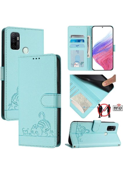 Oppo A53 4G/A53S 4g Kedi Rfıd Kart Yuvası Tutucu Kickstand Cüzdan (Yurt Dışından) indirimleri