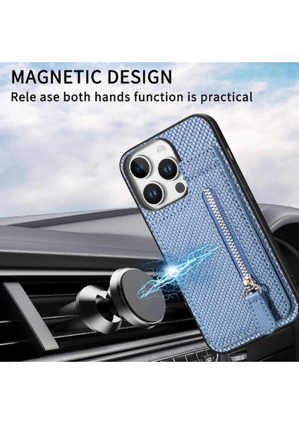 IPhone 16 Için Kılıf Pro Max Fermuar Manyetik Araç Montaj Crad Yuvası Standı Cüzdan (Yurt Dışından)