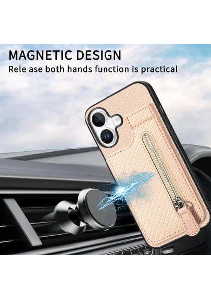 IPhone 16 Için Kılıf Artı Cüzdan Manyetik Araç Montaj Fermuar Crad Yuvası Standı (Yurt Dışından)