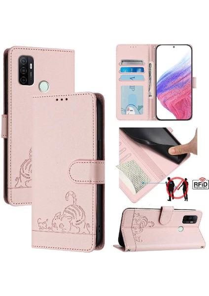 Oppo A53 4G/A53S 4g Kedi Rfıd Kart Yuvası Tutucu Kickstand Cüzdan (Yurt Dışından) indirimleri