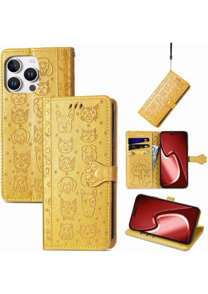 IPhone 16 Için Kılıf Pro Max Kısa Kayış Darbeye Karikatür Hayvanlar Flip (Yurt Dışından)