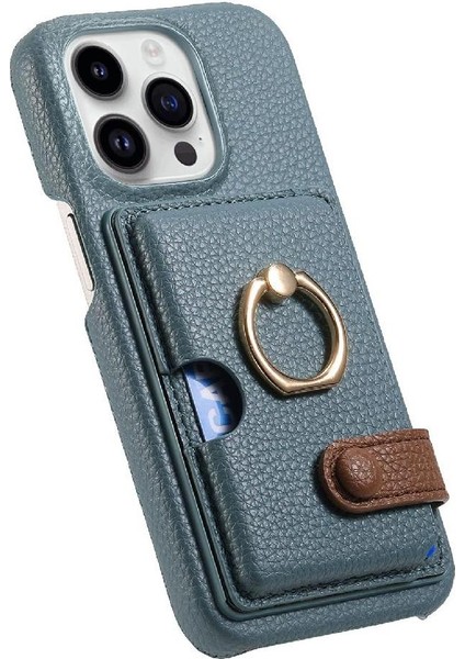 IPhone 16 Için Kılıf Pro Max Premium Dokulu Deri Kart Yuvaları Halka Standı (Yurt Dışından)