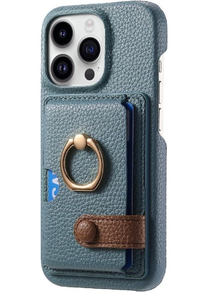 IPhone 16 Için Kılıf Pro Max Premium Dokulu Deri Kart Yuvaları Halka Standı (Yurt Dışından)