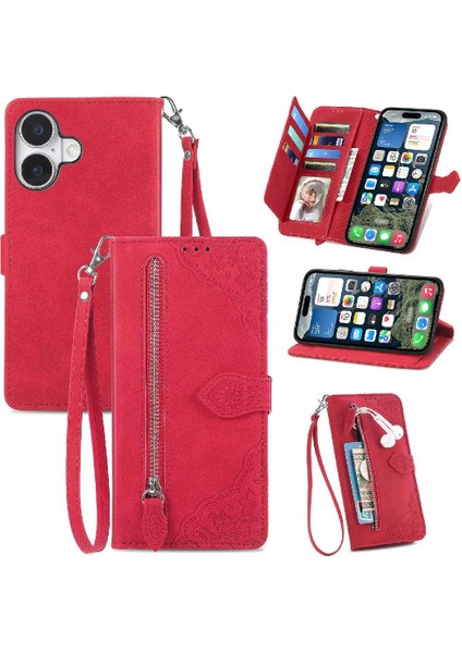 IPhone 16 Için Flip Case Fermuar Tarzı Çoklu Kart Yuvası Çok Renkli (Yurt Dışından)