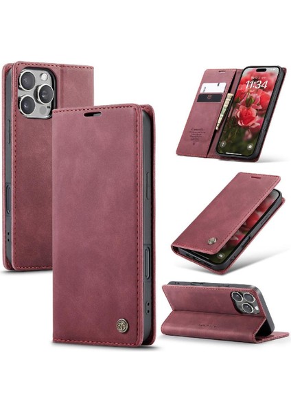 IPhone 16 Için Flip Case Pro Vintage Pu Deri Cüzdan Manyetik Kapatma (Yurt Dışından)