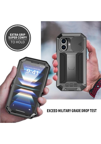 IPhone 16 Için Metal Standı Telefon Kılıfı Artı 360 Tam Vücut Koruyucu Kapak (Yurt Dışından)