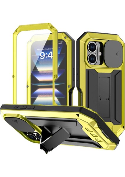 IPhone 16 Için Metal Standı Telefon Kılıfı Artı 360 Tam Vücut Koruyucu Kapak (Yurt Dışından)