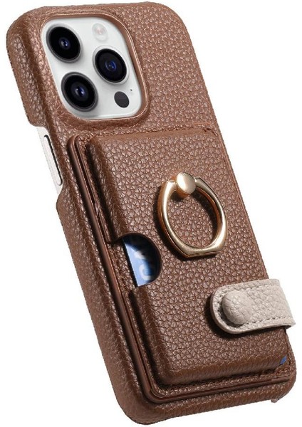 IPhone 16 Için Kılıf Pro Kart Yuvaları Premium Dokulu Deri Halka Standı (Yurt Dışından)