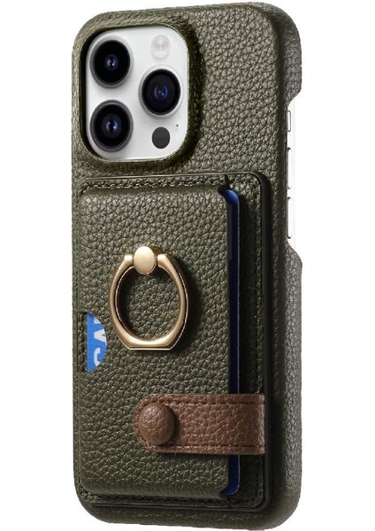 IPhone 16 Için Kılıf Pro Max Premium Dokulu Deri Kart Yuvaları Halka Standı (Yurt Dışından)