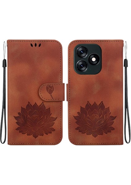 Tecno Kıvılcım 10C Manyetik Kabartma Lotus Çiçek Cüzdan Için Flip Case (Yurt Dışından)