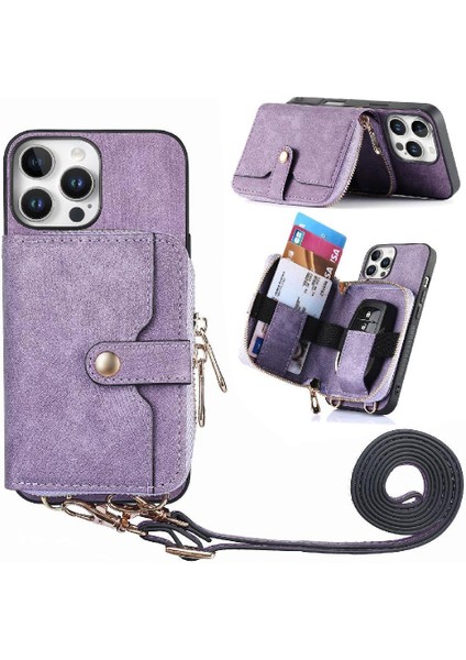 Iphone 16 Için Kılıf Pro Max Fermuar Kapatma 7 Kart Yuvaları Ayarlanabilir Kordon (Yurt Dışından)