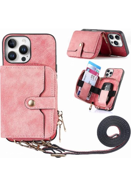 Iphone 16 Için Kılıf Pro Max Fermuar Kapatma 7 Kart Yuvaları Ayarlanabilir Kordon (Yurt Dışından)