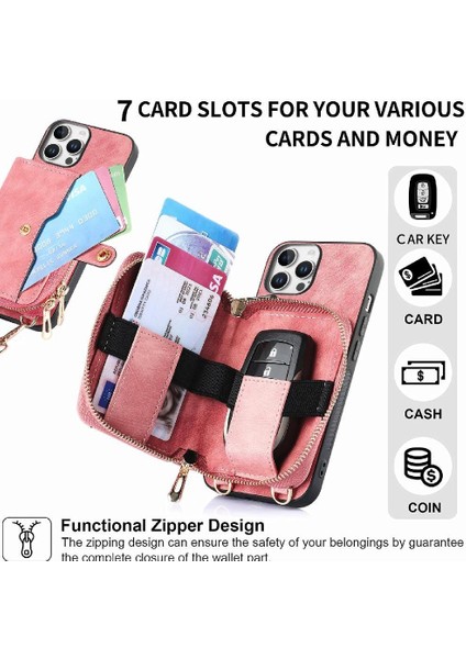 Iphone 16 Için Kılıf Pro Max Fermuar Kapatma 7 Kart Yuvaları Ayarlanabilir Kordon (Yurt Dışından)