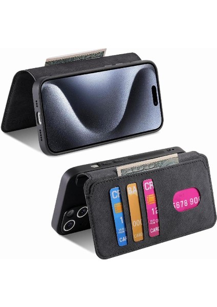 Iphone 16 Için Flip Case Pro Max Cüzdan Kart Standı Mıknatıs Koruyucu Retro (Yurt Dışından)