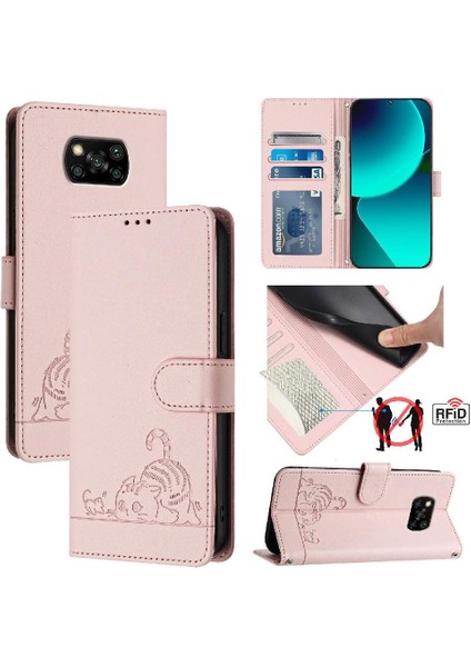 Xiaomi Poco X3/x3 Pro Kedi Rfıd Cüzdan Kapak Çevirin Kart Yuvası Tutucu (Yurt Dışından)
