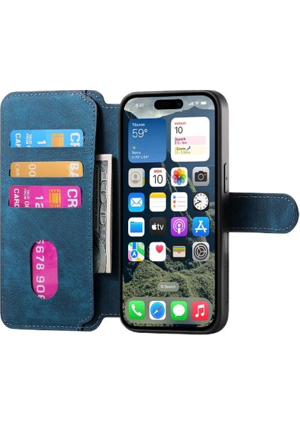 Iphone 16 Için Flip Case Artı Kart Standı Cüzdan Mıknatıs Koruyucu Malzeme (Yurt Dışından)