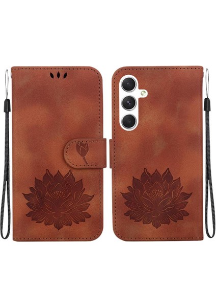 Samsung Galaxy S24 Kickstand Kabartma Lotus Çiçek Kickstand Için Flip Case (Yurt Dışından)
