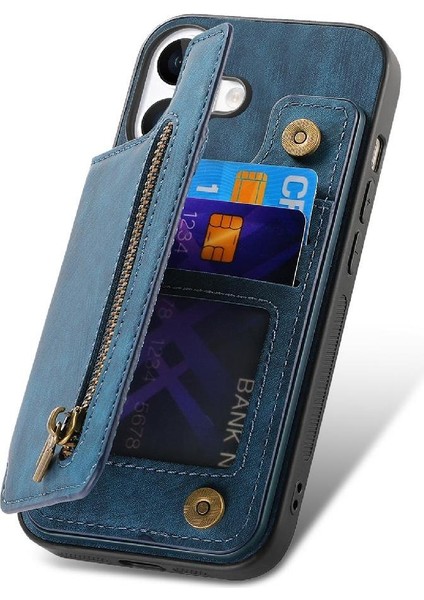 Iphone 16 Için Kılıf Artı Katlanabilir Arka Kapak Vintage Fermuar Cüzdan Standı (Yurt Dışından)