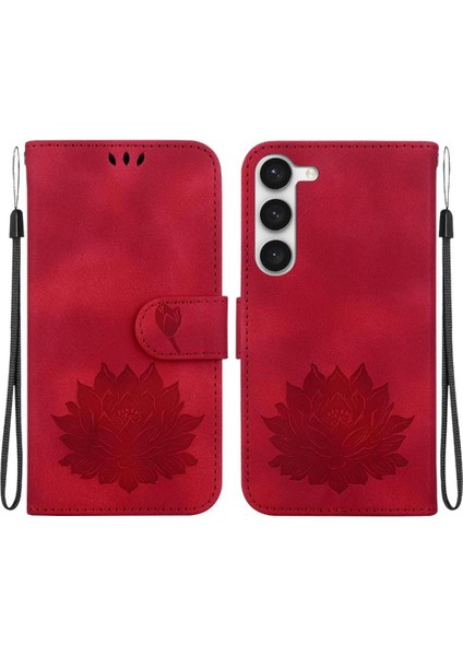 Samsung Galaxy S23 Kabartma Lotus Çiçek Kickstand Kickstand Için Flip Case (Yurt Dışından)