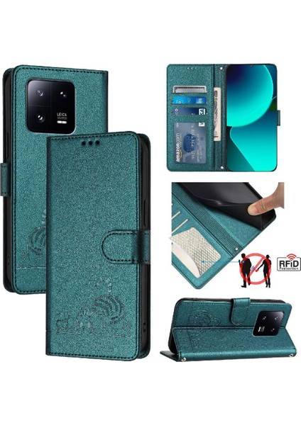 Xiaomi 13 Pro 5g Için Kılıf Cüzdan Kapak Çevirin Kart Yuvası Tutucu Kickstand Kedi (Yurt Dışından)