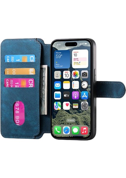 Iphone 16 Için Flip Case Retro Kart Standı Mıknatıs Koruyucu Malzeme Cüzdan (Yurt Dışından)