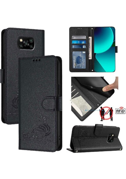 Xiaomi Poco X3/x3 Pro Kedi Rfıd Cüzdan Kapak Çevirin Kart Yuvası Tutucu (Yurt Dışından)