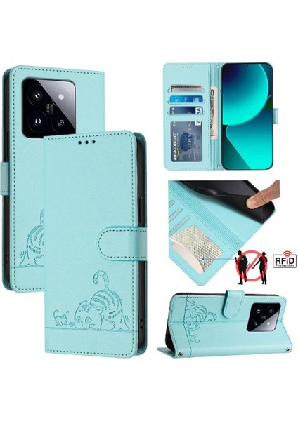 Xiaomi 14 Pro 5g Kart Yuvası Tutucu Için Kickstand Cüzdan Kapak Çevirin Kedi (Yurt Dışından)