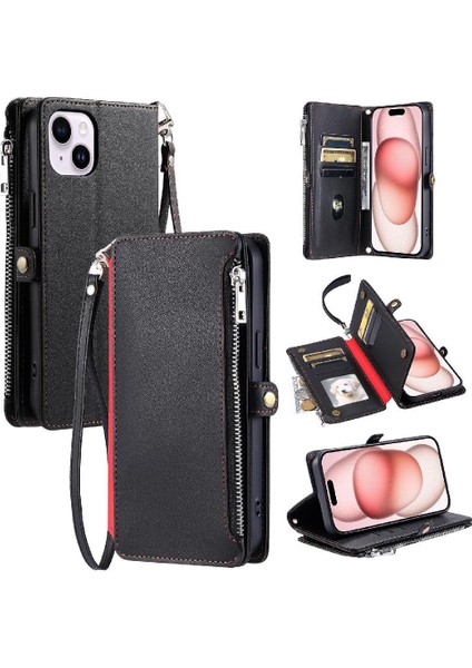 IPhone 14 Için Crossbody Durumda Artı Durumda Cüzdan 9 Kart Yuvaları Fermuar Faturaları (Yurt Dışından)