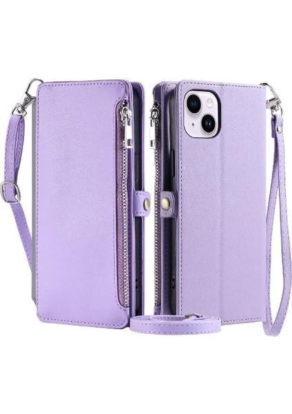 IPhone 15 Için Crossbody Durumda Artı Fermuar Faturaları Yuvası Uzun Kordon 9 Kart (Yurt Dışından)